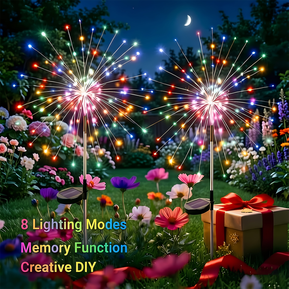 Solar Garden Lights Outdoor, 120 LED Firework Style with 8 Modes, Waterproof Multicolor Fairy Lights for Yard, Patio, Christmas Decor, Party, Pathway & Poolside
