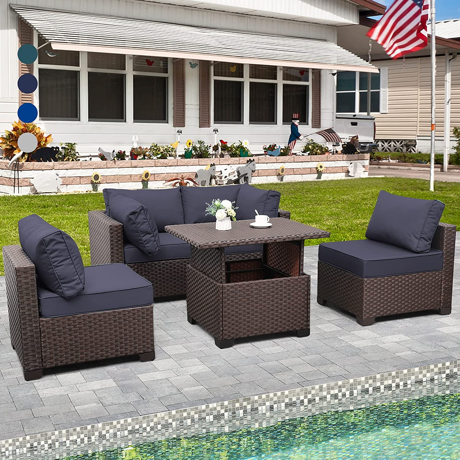 Waroom 5Piece Outdoor Wicker Furniture Conversation Set Patio