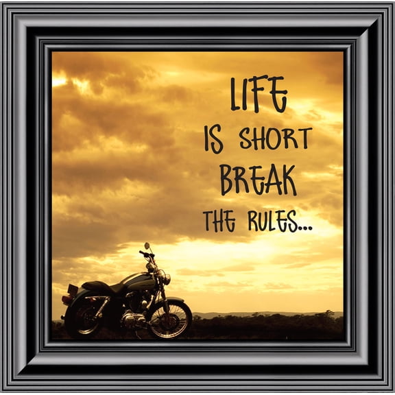 Classic Motorcycle "Life is Short" Sunset with Picture Frame, 10x10 8562