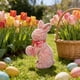 thumbnail image 4 of ddioayh Easter Bunny Ornament Glittery Textured Multi-Expression Simulation Flock Bunny with Satin Bow for Home Garden Patio Outdoor Decor, 4 of 6