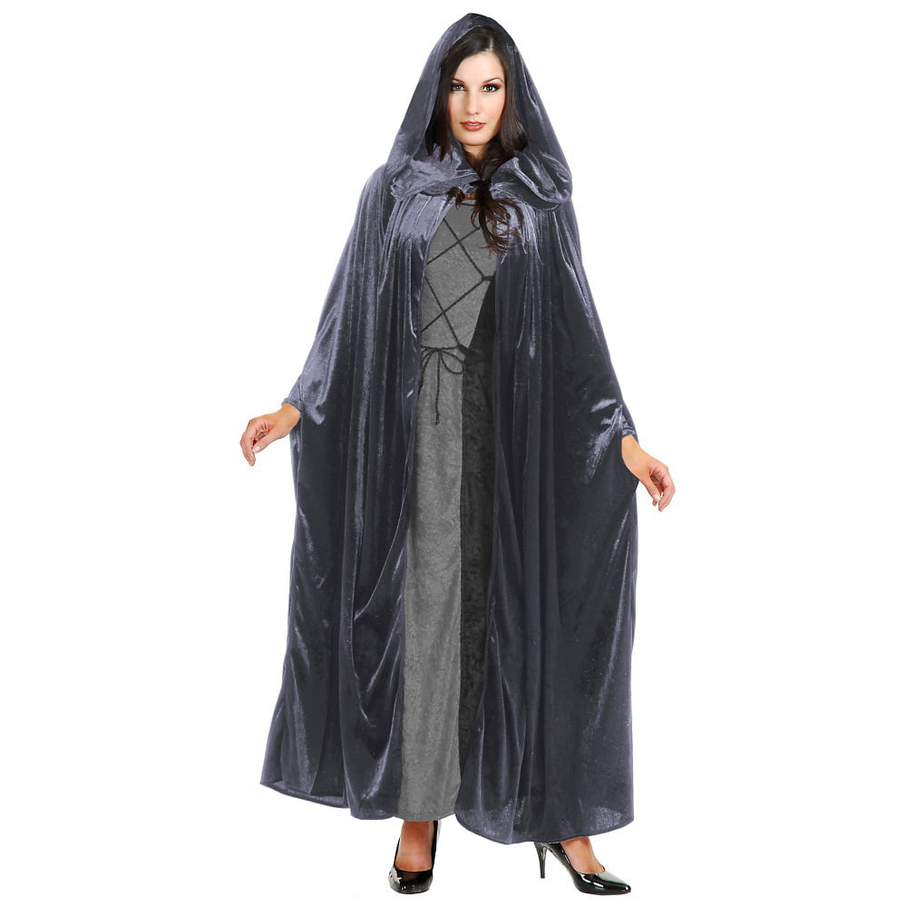 Panne Velvet Hooded Cloak Adult Costume Accessory Grey - One Size ...