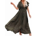 thumbnail image 2 of Robe d'Été Décontractée pour Femmes, Robe Maxi à Volants, Robe Boho Boutonnée, Longue Tunique Verte Taille Unique, 2 of 8