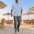 thumbnail image 2 of Letdown 2 Piece Set for Men Cruise Outfits Set Mens Summer Vacation Outfit Long Sleeve Button Down Shirts Drawstring Elastic Waist Wide Leg Pant, 2 of 6
