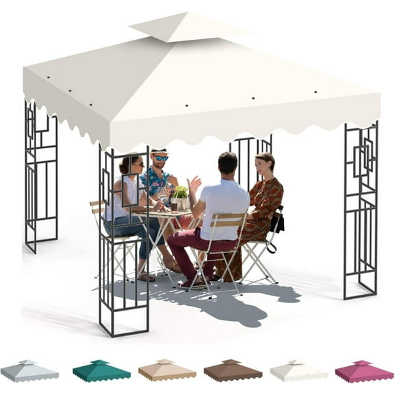 10x10 Canopy Replacement Top, Double Tiered Gazebo Cover with Air Vent Heavy Duty, Waterproof Gazebo Roof with Upgraded 300D Polyester for Outdoor Patio Garden Canopy