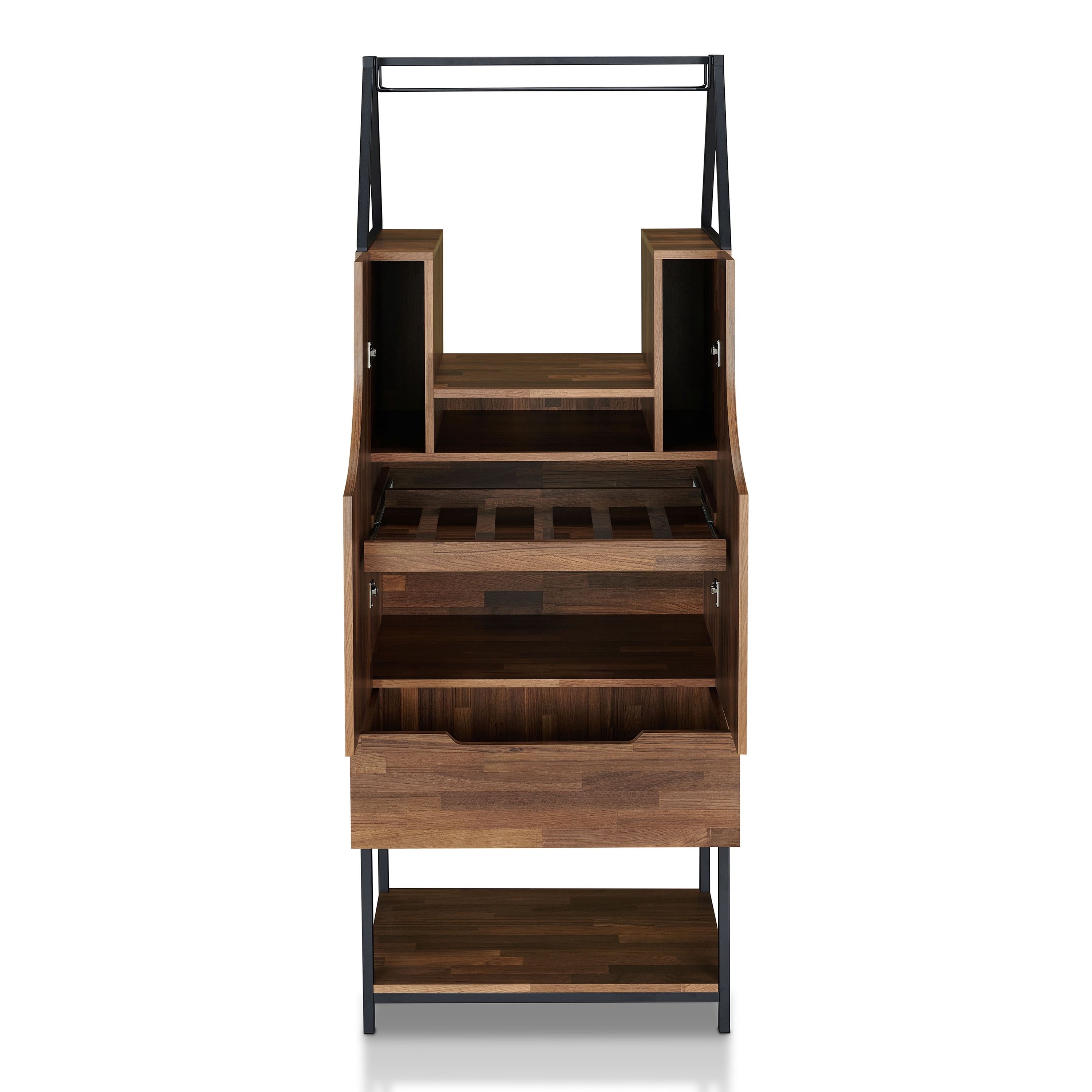 Furniture of America Reon Multi-Storage Wine Cabinet, Light Hickory