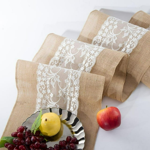 Tapis de Table en Toile de Jute Rétro avec Dentelle Blanche pour les Décorations de Fête de Maison de Vacances