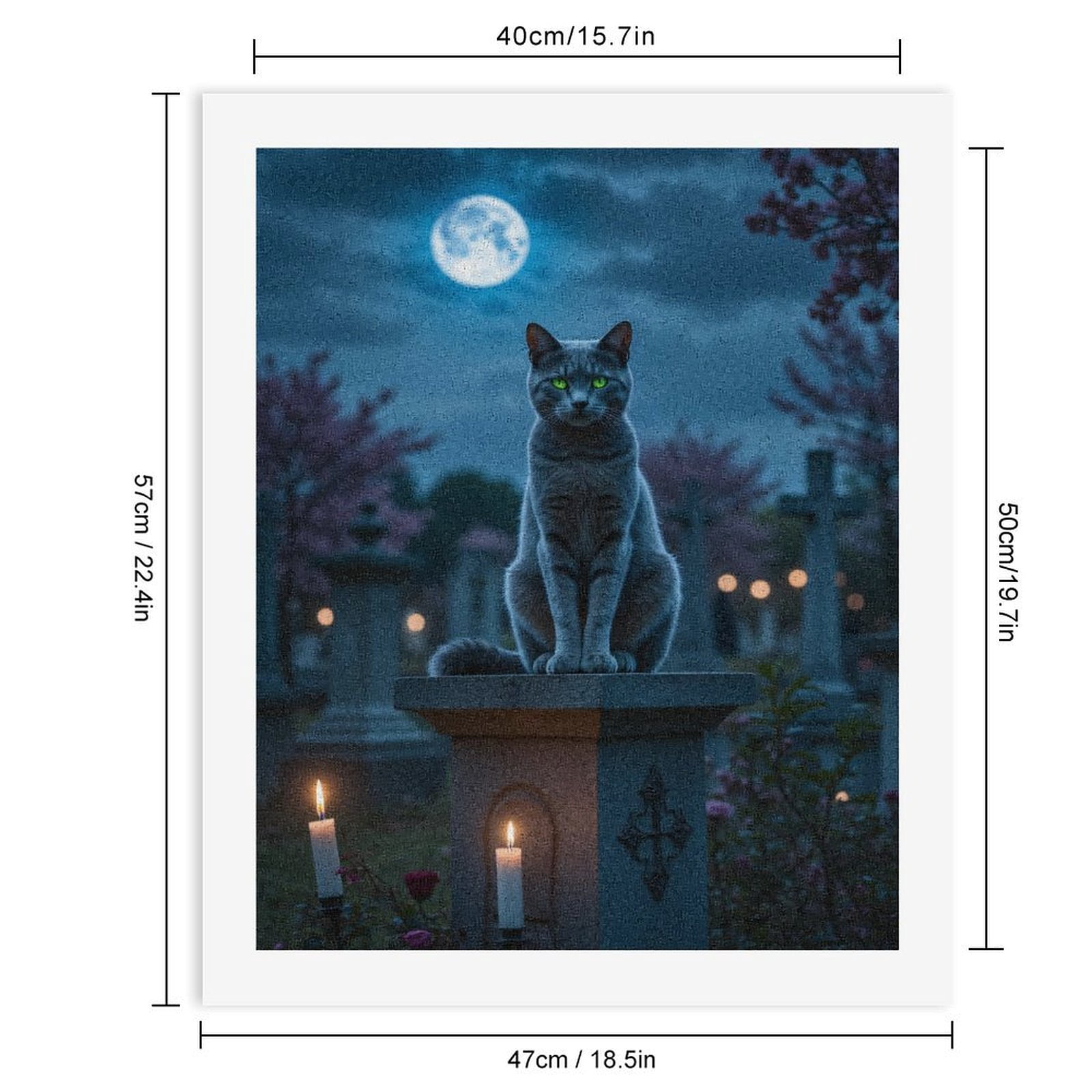 Paint By Numbers Kit for Adults Beginner - DIY Cat Moonlight Cemetery Candles Canvas Painting Kits for Adults, Frameless Paint By Number for Adults for Home Wall Decor 16x20 Inch