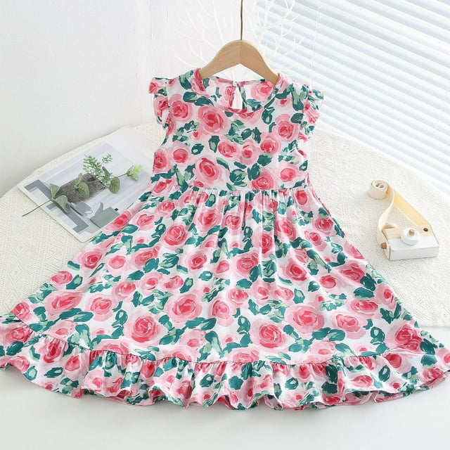 LOVZFMLL Girls' Summer Solid Color Short Sleeve Round-Neck Mesh Princess Dress For Kids