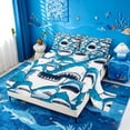 thumbnail image 2 of meiyoeat Cute Shark Bed Sheets,Kawaii Ocean Animal Full Size Sheets For Boys Kids,4pcs, 2 of 6