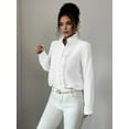 thumbnail image 3 of Women'S Button Down Shirt Stand Collar Ruffle Top Striped Long Sleeve Shirts Work Tops for Women Trendy White L, 3 of 5
