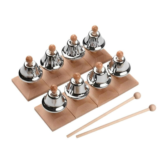 yotijay Desk Bells Hand Bells 8 Notes Music Bells Percussion Instrument Musical Teaching Wood