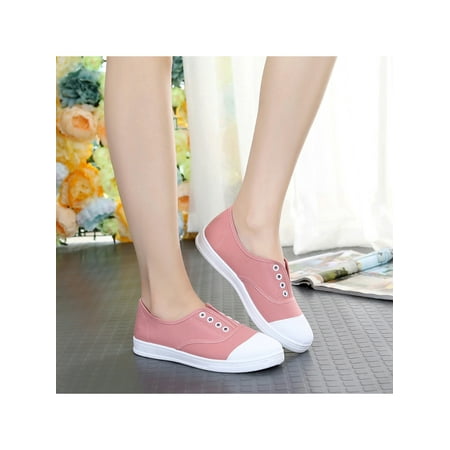 

Rockomi Ladies Casual Shoes Lace Up Flats Comfort Canvas Sneakers Womens Lightweight Fashion Breathable Slip On Pink Style A 13C