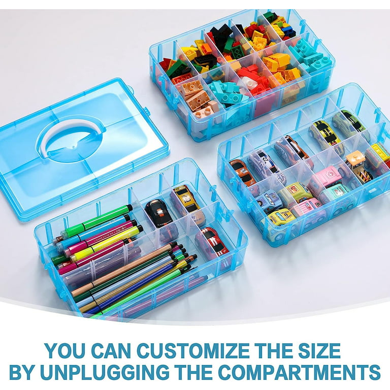 3-Tier Stackable Craft Organizers and Storage Box with 30 Compartments,Bead  Organizer,Plastic Storage Box for Toys,Dolls, Arts and Craft, Washi Tape,  Rock Collection, Ribbons,Pink 