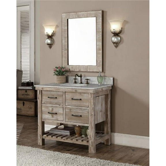 InFurniture WK8236-CW TOP 36 in. Rustic Solid Fir Single Sink Vanity With Carrara White Marble Top-No Faucet