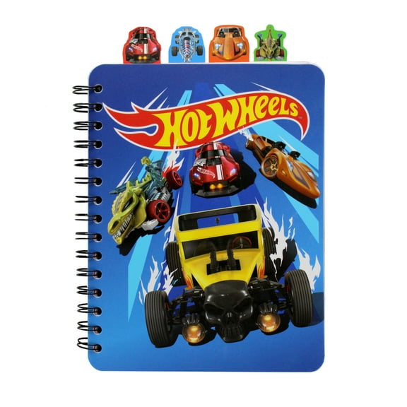 Hot Wheels 4 Tab Journal Notebook, Spiral Bound, 144 Lined Pages, 8 x 7 inches