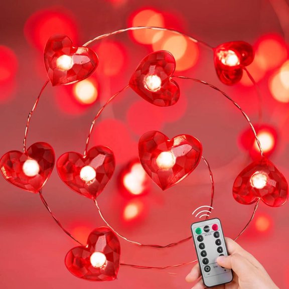 Gzwccvsn Valentines Day Decor 10FT 30 LED Valentines Day Heart Lights Battery Operated 8 Modes Red White Valentines Decor String Lights With Timer Romantic Valentines Lights Atmospheres Accessories
