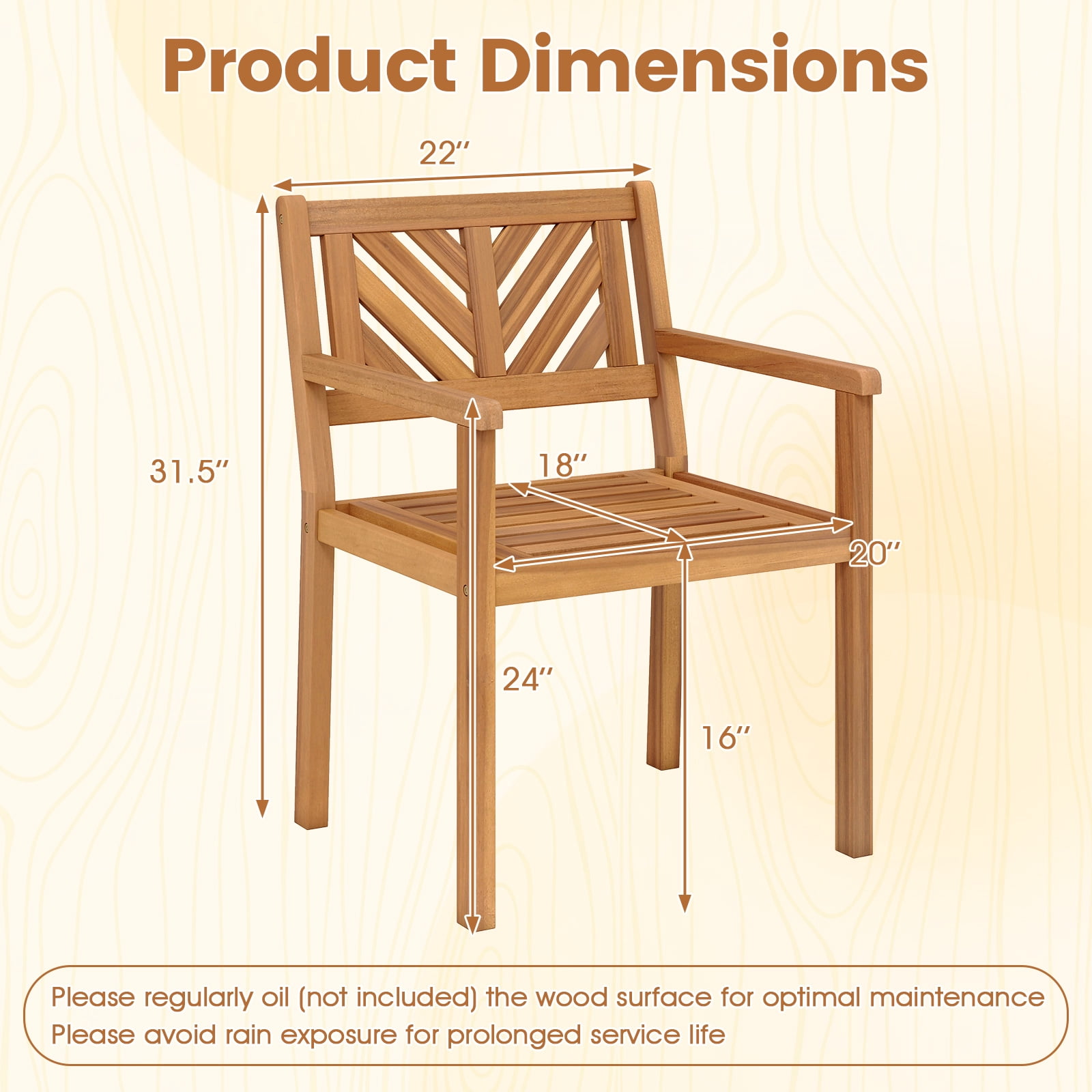 Costway Patio Dining Chairs Set of 2,Outdoor Garden Seating Chairs with 400 lbs Capacity