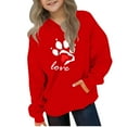 thumbnail image 2 of Piuwrlz Winter Hoodies for Kids Girls Hood Sweatshirts Loose Pocket Round Neck Hoodie Red Size 5 Years, 2 of 4