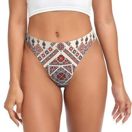 Qokaie Fashion Tatreez2 Printed Women s Cotton Thong Underwear  Sexy Breathable Panties G-string-X-Large