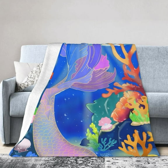 Mermaid Blanket Cute Mermaid Tail Scales Fuzzy Soft Cozy Warm Sherpa Throw Blanket for Girls Women for Girls Kids 60"X50"