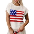 thumbnail image 2 of Women'S American Flag Sweater Cap Sleeve Crop Tops Crew Neck Loose Fit Knit Sweater Pullover Top White L, 2 of 8
