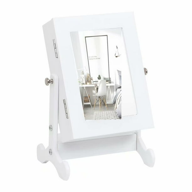 Small Mirror Jewelry Cabinet Organizer Armoire Storage Box Countertop With Stand White Walmart Com Walmart Com
