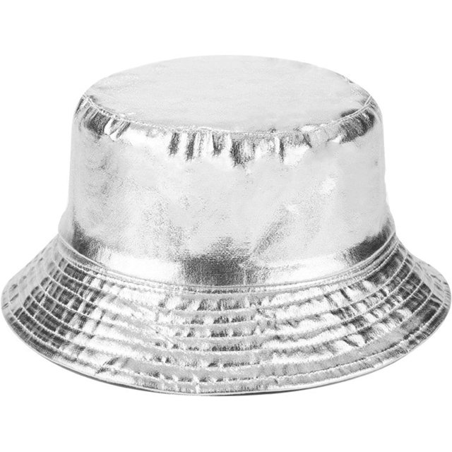 czcpp-PU Leather Metallic Bucket Hat Trendy Solid Color Fishing Cap Reversible Packable Sun Hats for Women, Men