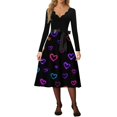 thumbnail image 4 of Valentines Day Dress Women V-Neck Long Sleeve A-Line Tie Bow Love Heart Printed Dresses Vintage Cosplay Party Dress Black XL, 4 of 5
