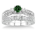 thumbnail image 2 of 1.5 Carat Round Cut Green Emerald And Diamond Moissanite Antique Bridal Set On 10K White Gold, 2 of 2