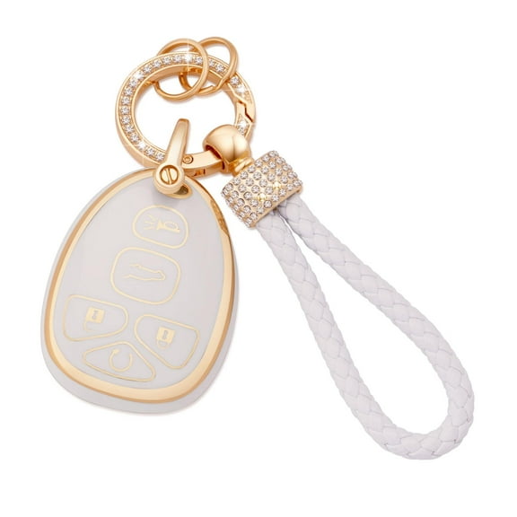 TPU Key Fob Cover with Keychain Lanyard Fit for Chevy Traverse Tahoe Suburban/GMC Yukon Acadia/Cadillac Escalade SRX/Buick Enclave/Saturn Outlook 5 Buttons Remote Control Key Fob Case