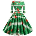 thumbnail image 1 of Qertyioot Robe à Imprimé de Noël pour Femmes, Robe Décontractée Vintage à Manches Courtes pour l'Hiver, 1 of 8
