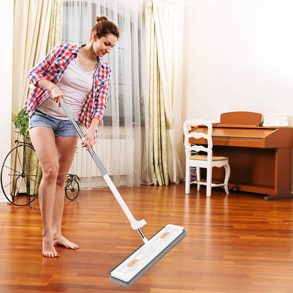 Bdday Flat Floor Mop Hands Free Home Floor Cleaning , Stainless-Steel Handle, Washable & Reusable Microfiber Mop Pad, Wet and Dry Use, Wall Window Kitchen Cleaner