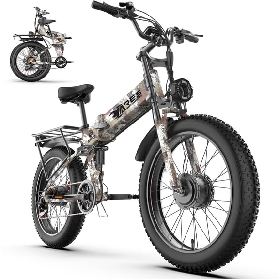 AMYET ARES AWD Electric Bike for Adults, Dual Motor 2000W Ebike, 52V 20Ah Battery, 24" x 4.0" Fat Tire, Folding Electric Mountain Bike, 34MPH, UL2849