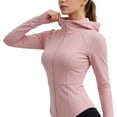 thumbnail image 6 of Bosfbaoi Women's Hooded Full Zip Long Sleeve Athletic Jacket, Slim Fit Stretchy Breathable Workout Top, Curved Hem Thumbhole Outerwear for Yoga Gym Daily, 6 of 7