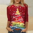 thumbnail image 2 of GA WEIHUA 3/4 Length Sleeve Womens Tops Round Neck Casual Tunic Tops Basic Christmas Shirts Loose Fit Xmas Tree Tee Tops(Red,5X-Large), 2 of 5