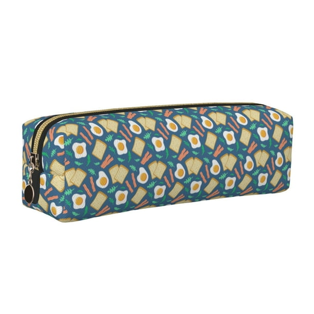 Disketp Eggs Toast Bacon And Arugula Estuche de Lápices de Cuero con Cierre, Estuche Compacto para Papelería, Bolígrafos y Accesorios Pequeños