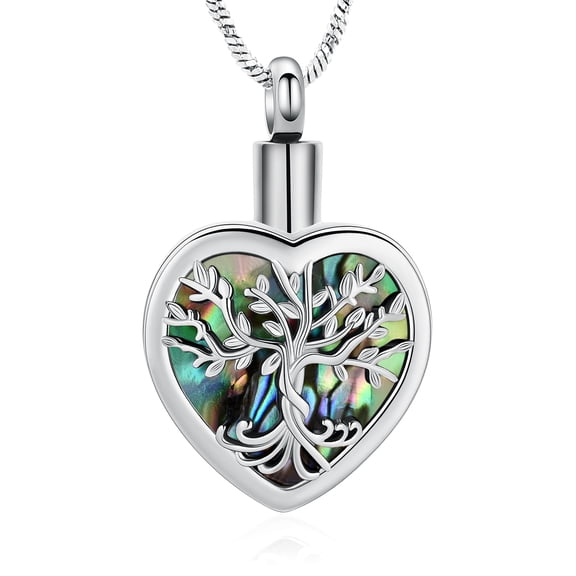 Tree of Life Urn Necklaces for Ashes Abalone Shell Cremation Jewelry Memorial Keepsake Jewelry with Funnel Filler for Women Men