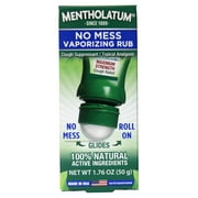 Mentholatum No Mess Vaporizing Rub, Maximum Strength Cough Suppressant, No Mess Gliding Roll-On with 100% Natural Active Ingredients, 1.76 oz
