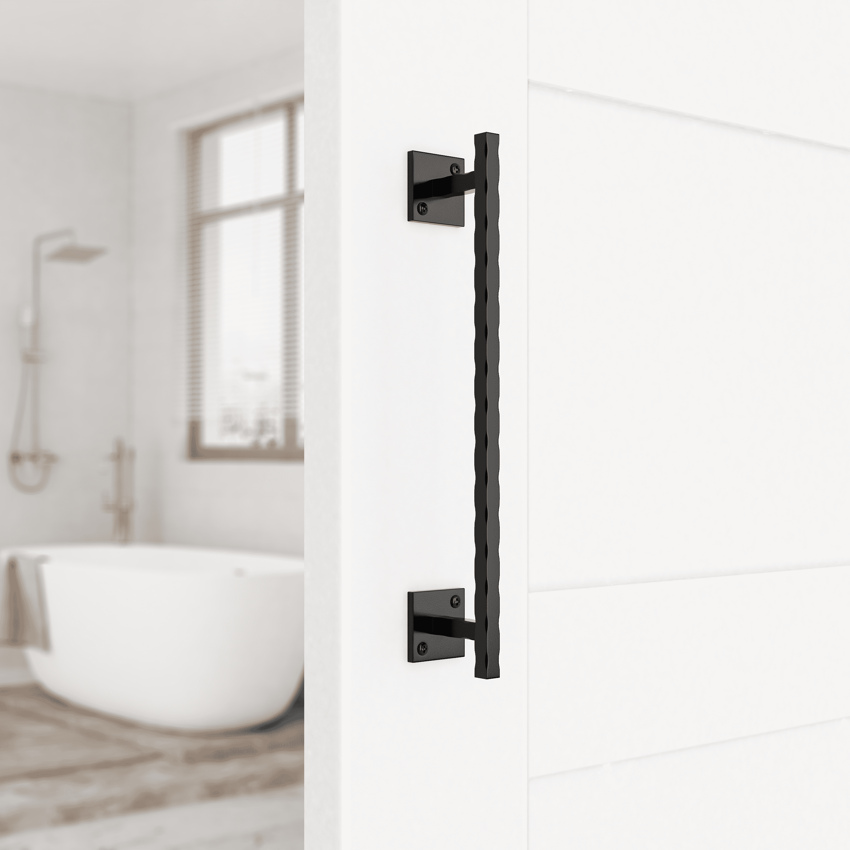 WINSOON 12” Antique Rustic Handmade Barn Door Handle, Black Finish Flush Style Base Handle