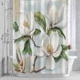 thumbnail image 3 of White Floral Shower Curtain for Bathroom Decor, Magnolia Green Leaf Waterproof Fabric Shower Curtain, 72"x78" Set with 12 Hooks, 3 of 9