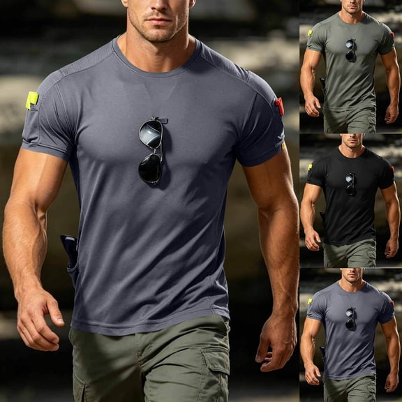 DIOAZUD Workout Shirts for Men Short Sleeve Moisture Wicking Crew Neck Side Pocket Tees Athletic Gym Active T Shirt for Daily Outdoor