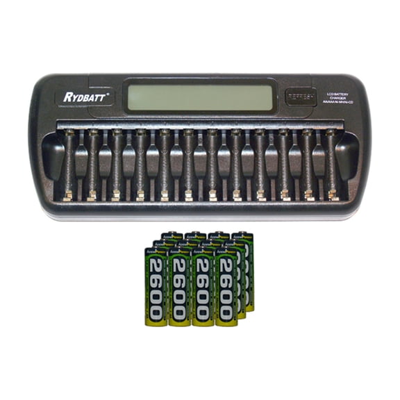 12 Bay AA / AAA LCD Battery Charger   12 AA 2600 mAh AccuPower NiMH Batteries