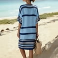thumbnail image 5 of Midi Dresses for Women Striped V Neck Short Sleeve Boho Cotton Linen Dresses Summer Color Block Flowy Loose Fit Beach Dress Blue, 5 of 7