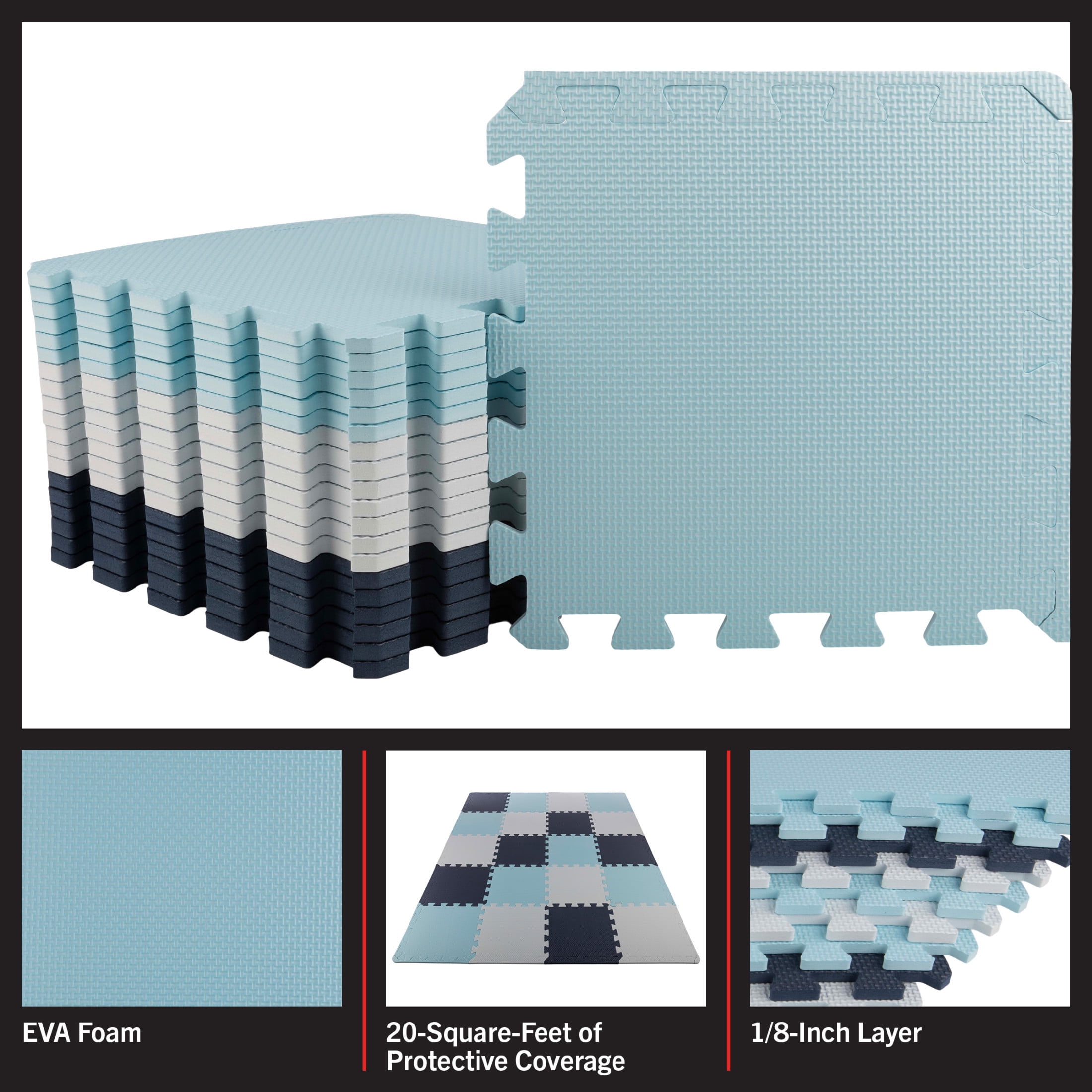 Stalwart 12" x 12" Multicolor Foam Interlocking Floor Mats, 20 Pack
