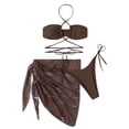 thumbnail image 2 of Pop Seller Women's Fashion Drawstring Straps Short Skirt Mesh Bikini Swimsuit Set (3 Sets With Chest Pads Without Steel Bra) Coffee M, 2 of 6