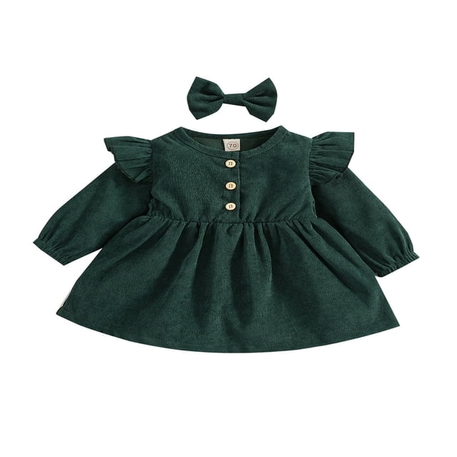 MesaSe Automne Bébé Filles Princesse Robe 2pcs Volant à Manches Longues Bouton Velours Côtelé une Ligne Robe Bandeau Vin Rouge 2-3 Ans