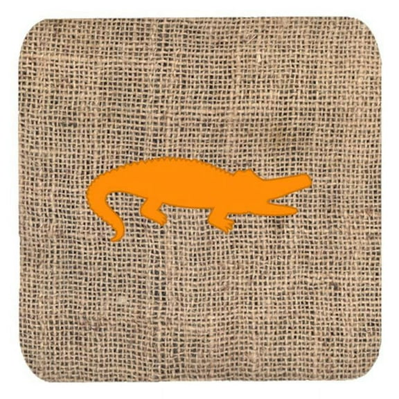 Alligator Burlap And Orange Foam Coasters - Set 4, 3.5 x 3.5 In.