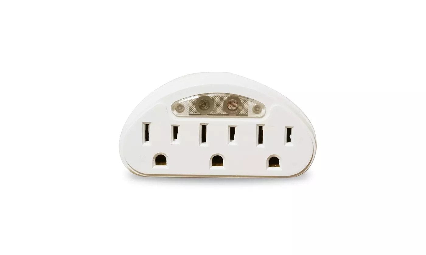 US plug wall tap to 3 Outlet sockets splitter converter w/ Sensor Light