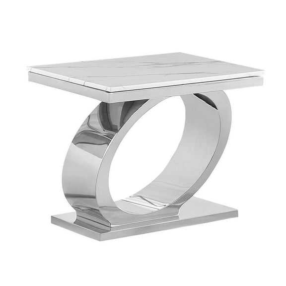 Best Quality Furniture White Marble End Table with Stainless Steel Oval Base