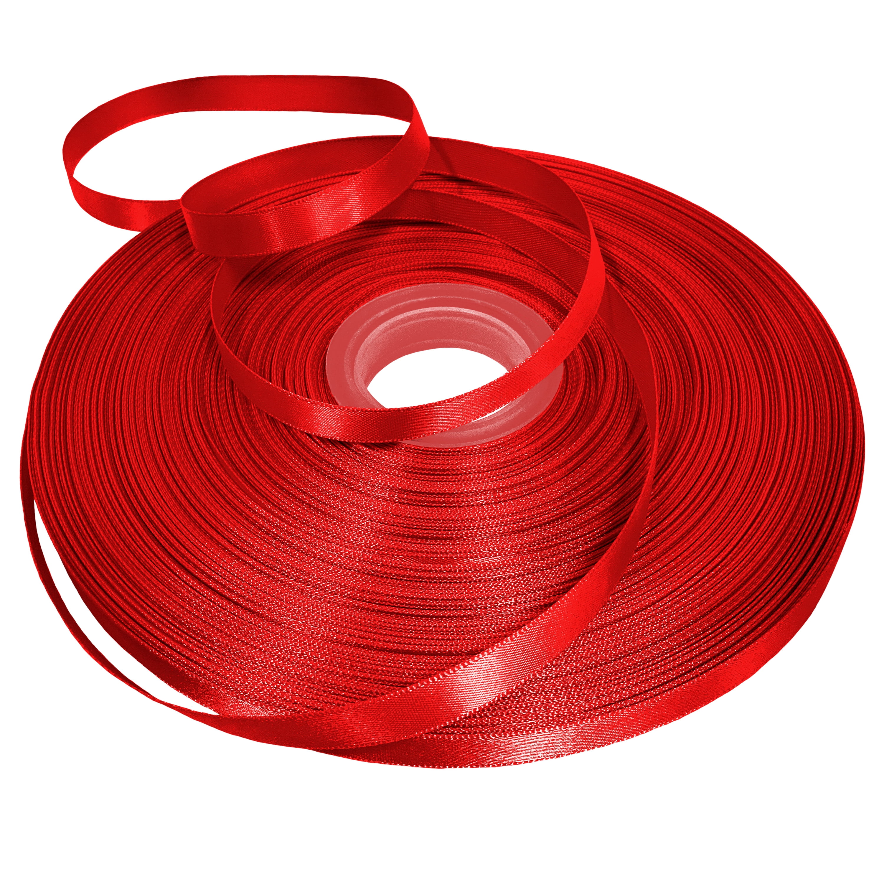 Red Solid Double Faced Satin Ribbon for Crafts, 3/8" x 100 Yards by Gwen Studios